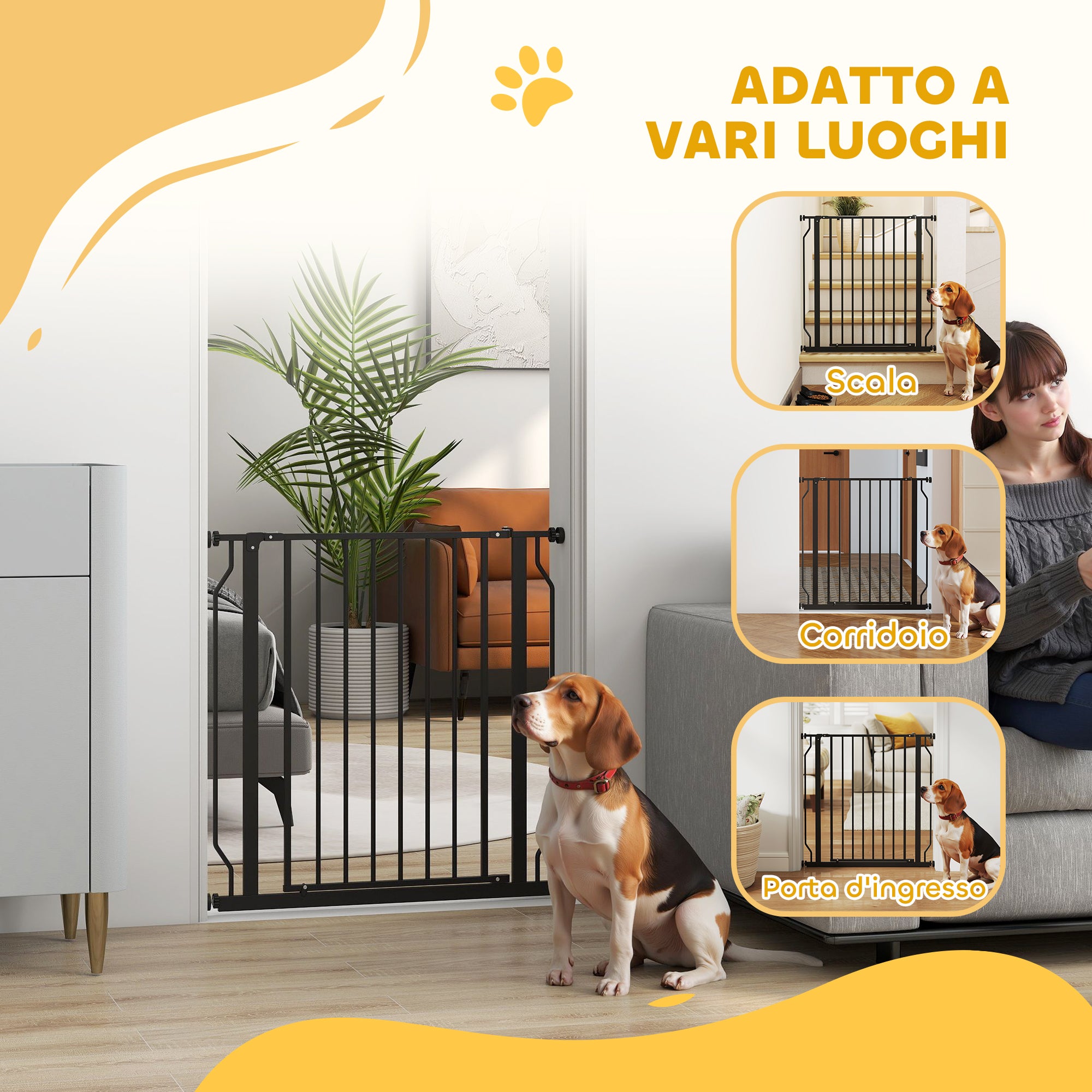 PawHut Cancelletto per Cani Estensibile e Regolabile per Scale e Porte, in Acciaio e ABS, 75-85x76 cm, Nero - 7