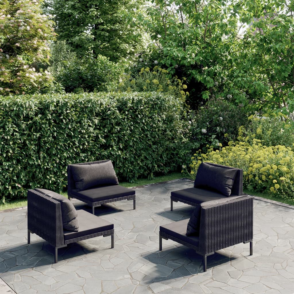 Maison Exclusive - Set Divani da Giardino 4 pz con Cuscini Polyrattan Grigio Scuro - 8