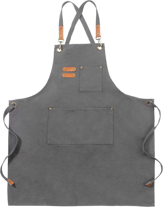 Delantales de lona, delantales de trabajo para hombres y mujeres, delantales de chef con correa ajustable y 3 bolsillos (gris)