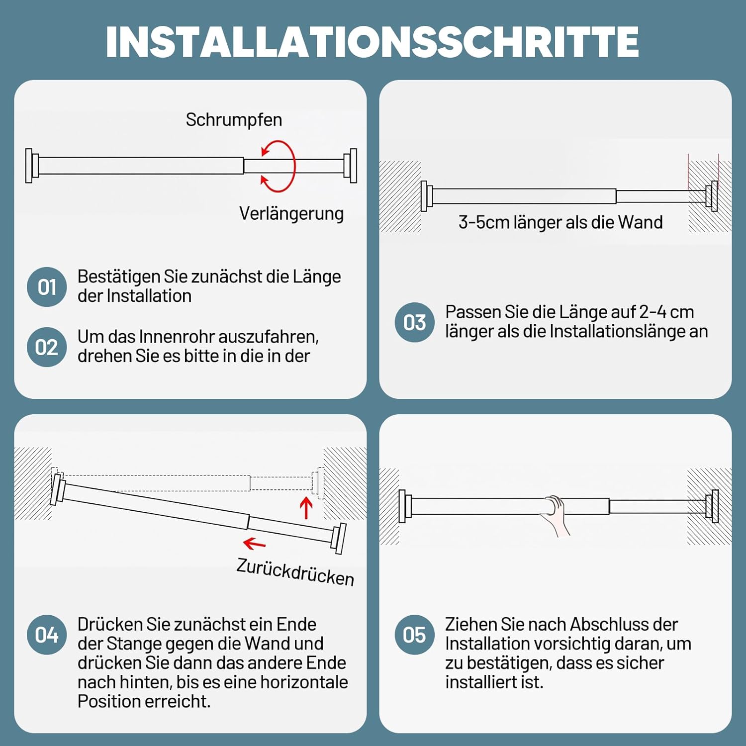 Tringle à vêtements réglable sans perçage - Extensible - En acier inoxydable - Pour douche, balcon, salle de bain - 35 cm à 50 cm - 6