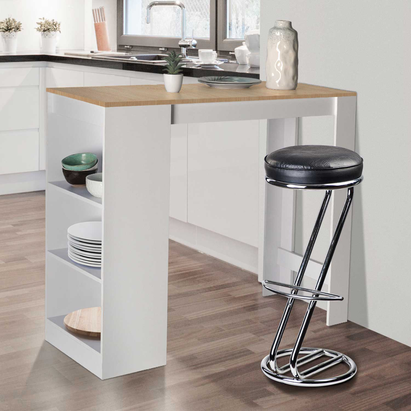 Table de bar BARTH 2 à 4 personnes bois blanc plateau façon hêtre - 4