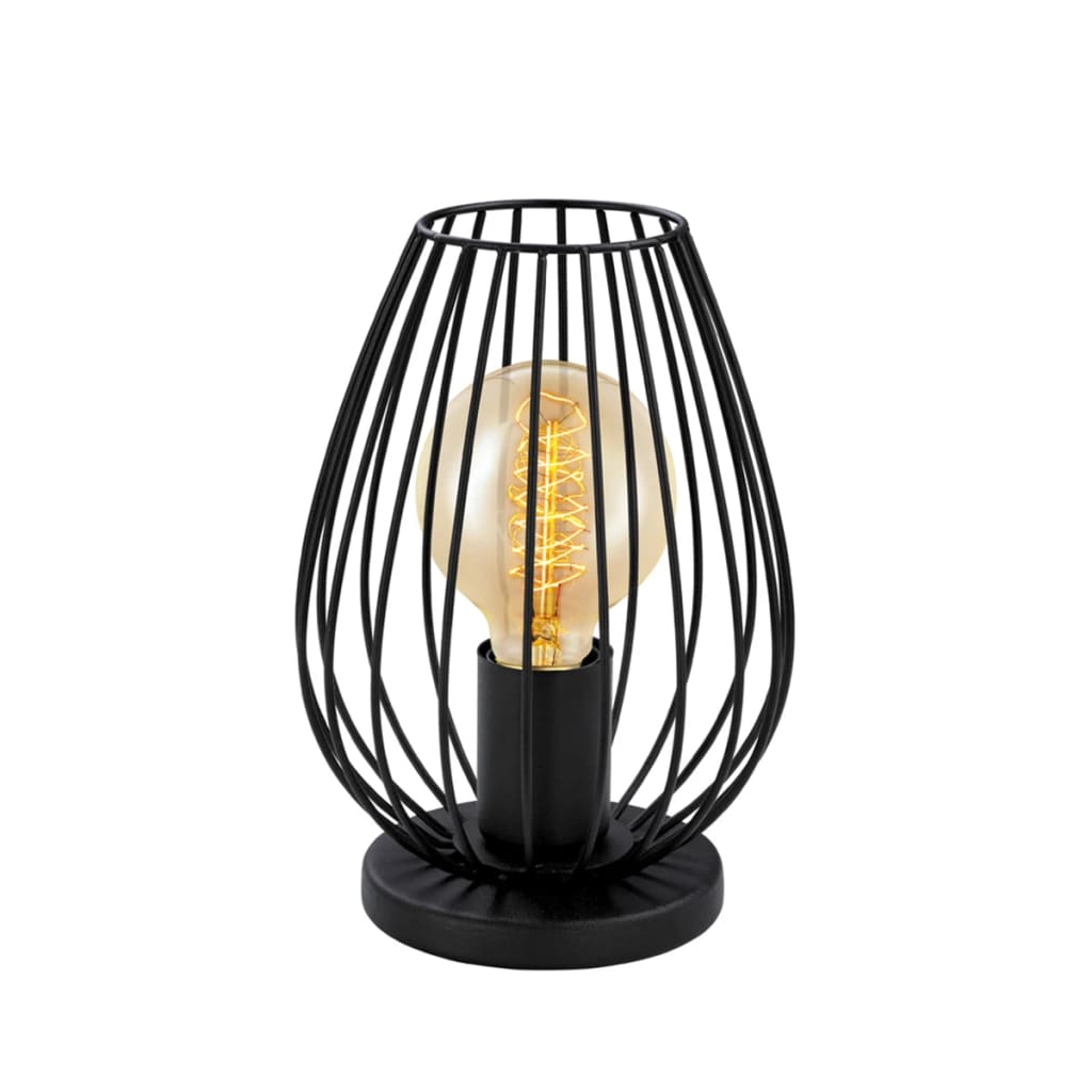 EGLO lampada da tavolo Newtown, lampada da tavolo vintage a uno punto luce, lampada da comodino in acciaio, nero, presa E27, interruttore incl