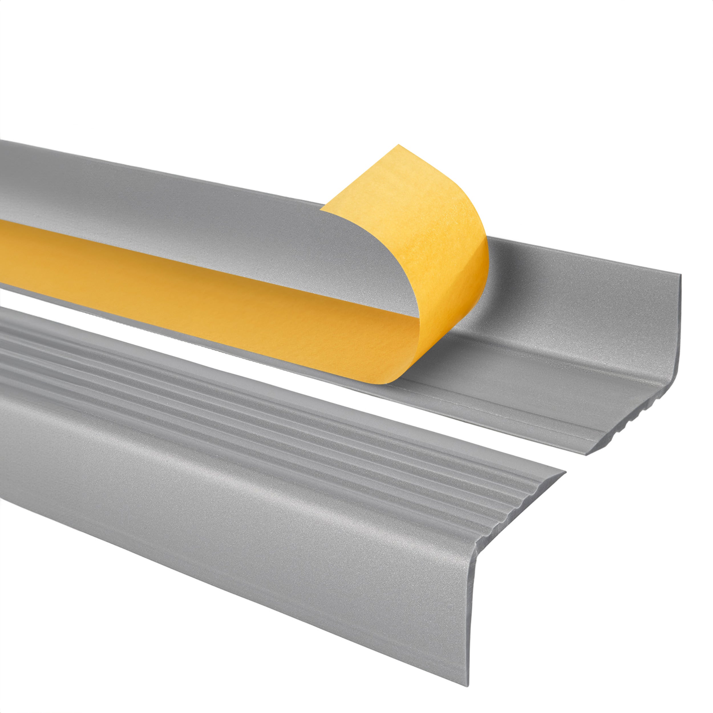 Samoprzylepny profil schodowy 50x42 mm PVC na krawędzie stopni z ryflowaniem - 100 cm, srebrny