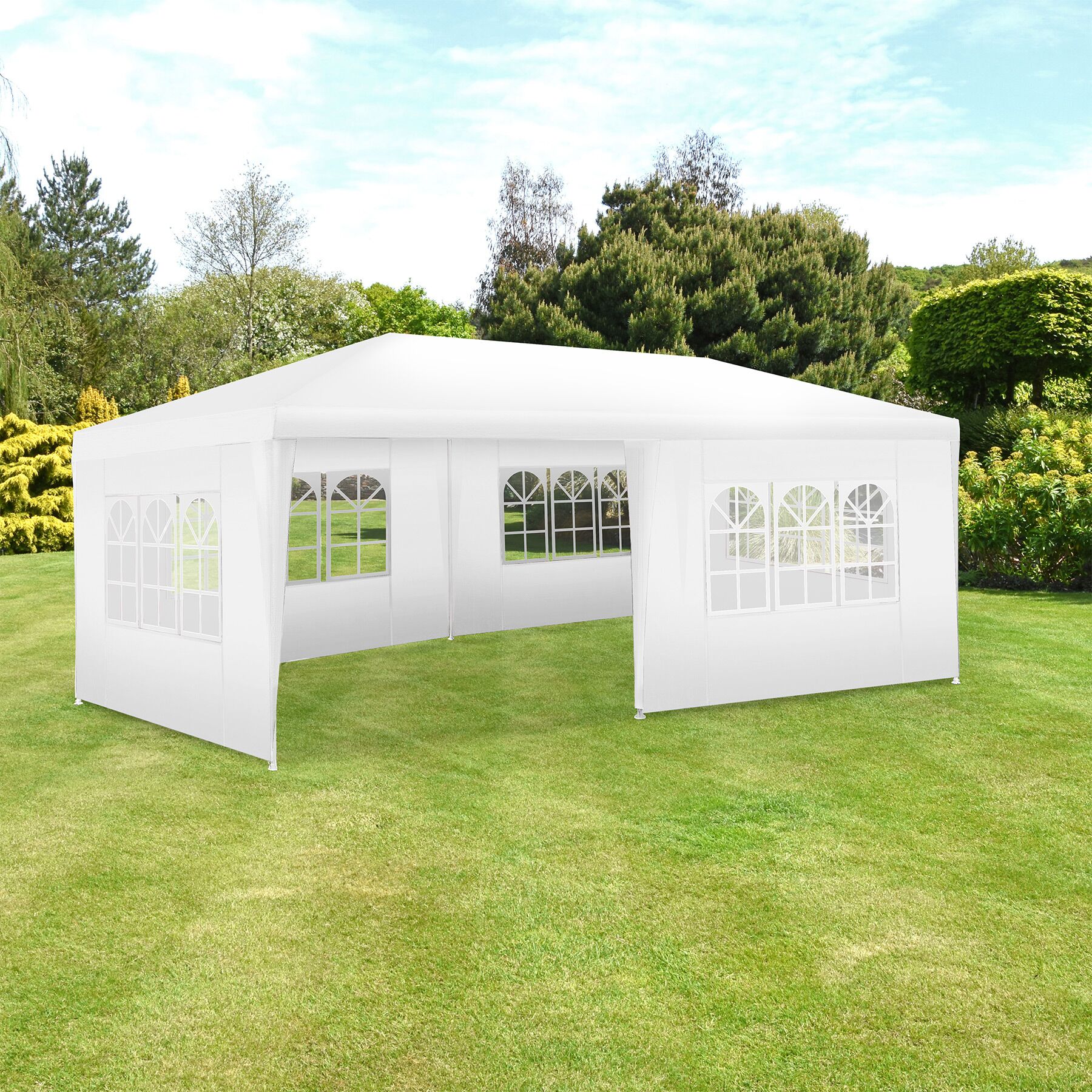 Pavillon imperméable en polyéthylène et acier 6x3 m avec 5 faces latérales amovibles protection UV TECTAKE - 3