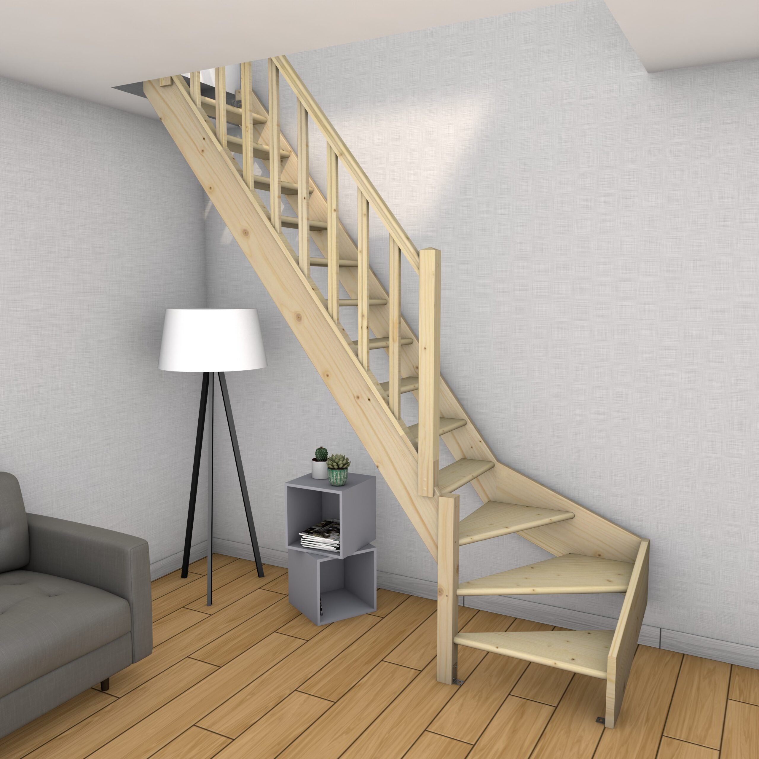 Rambarde pour escalier quart-tournant sapin, Normandie KORDO - 4