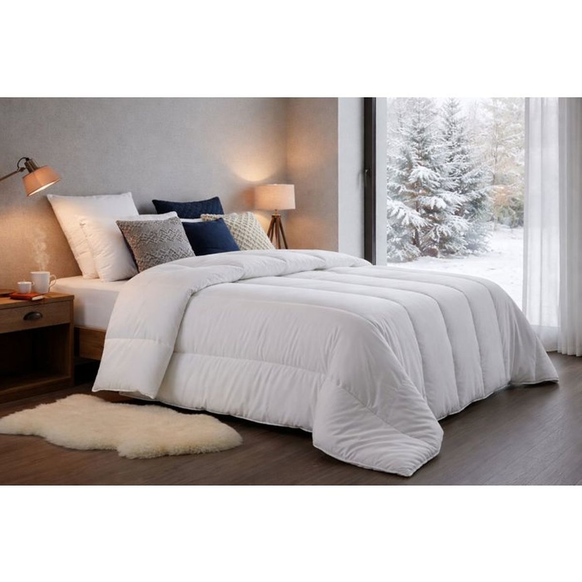 Couette extra chaude BLANREVE microfibre 4 saisons 140 x 200 cm blanc 500 g m² - 2
