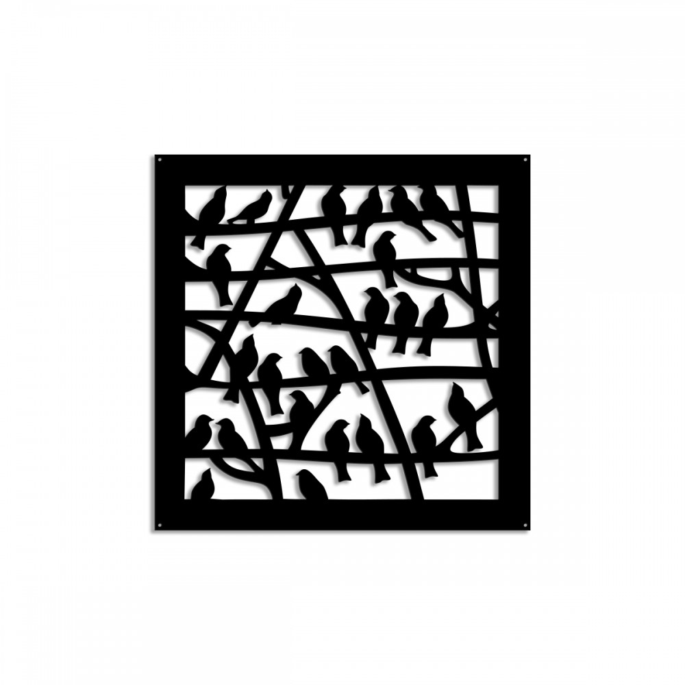 BIRDS - Panel perforowany z PVC - Czarny Parasol przeciwsłoneczny 73x73 cm Grubość 1 cm