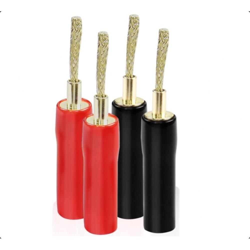 Geesatis 4 Connettori A Banana Ad Angolo Retto 4mm - Placcati Oro 24k Per Cavi Altoparlanti (2 Rossi + 2 Neri)
