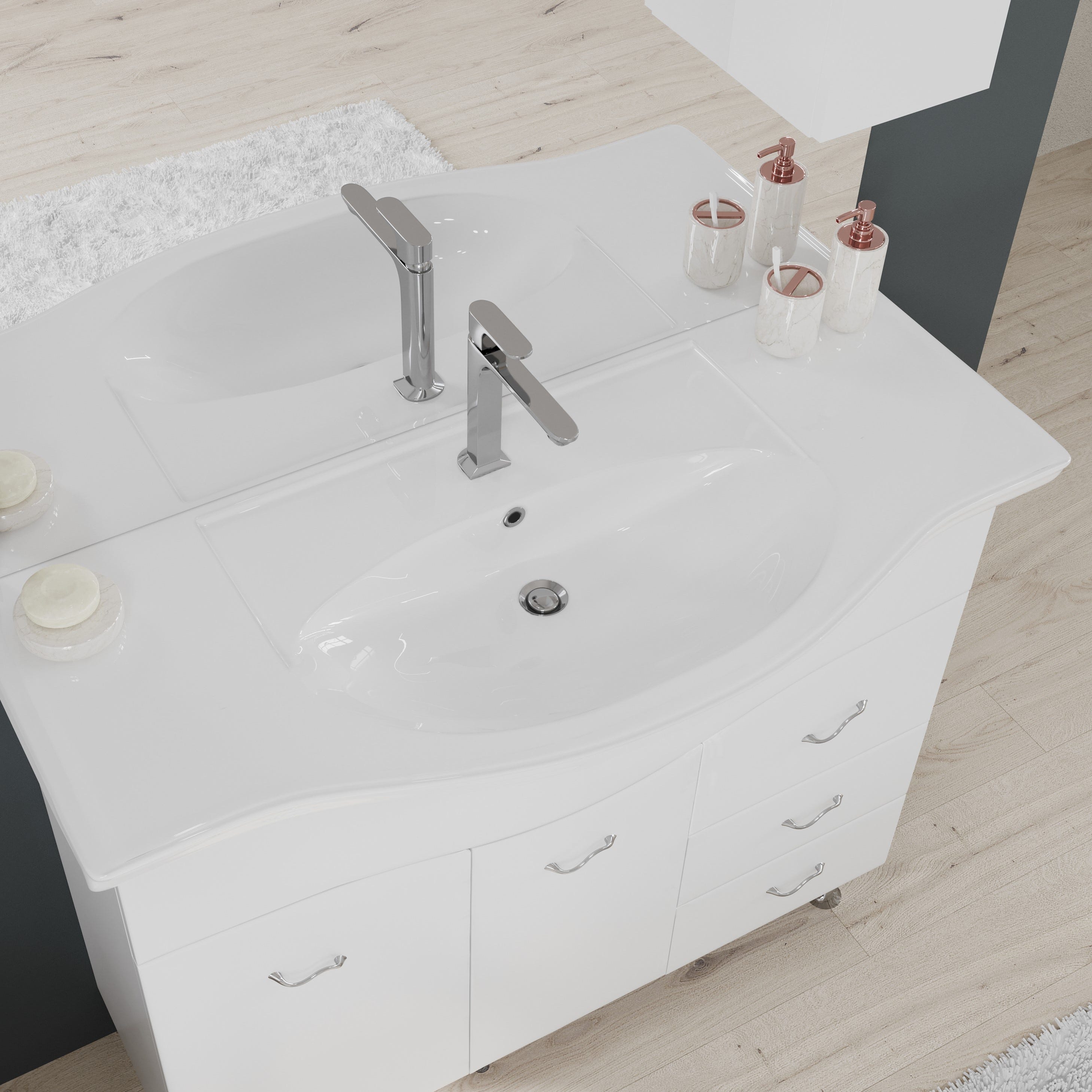 Meuble salle de bain 105 cm classique avec lavabo et miroir | Easy - 3