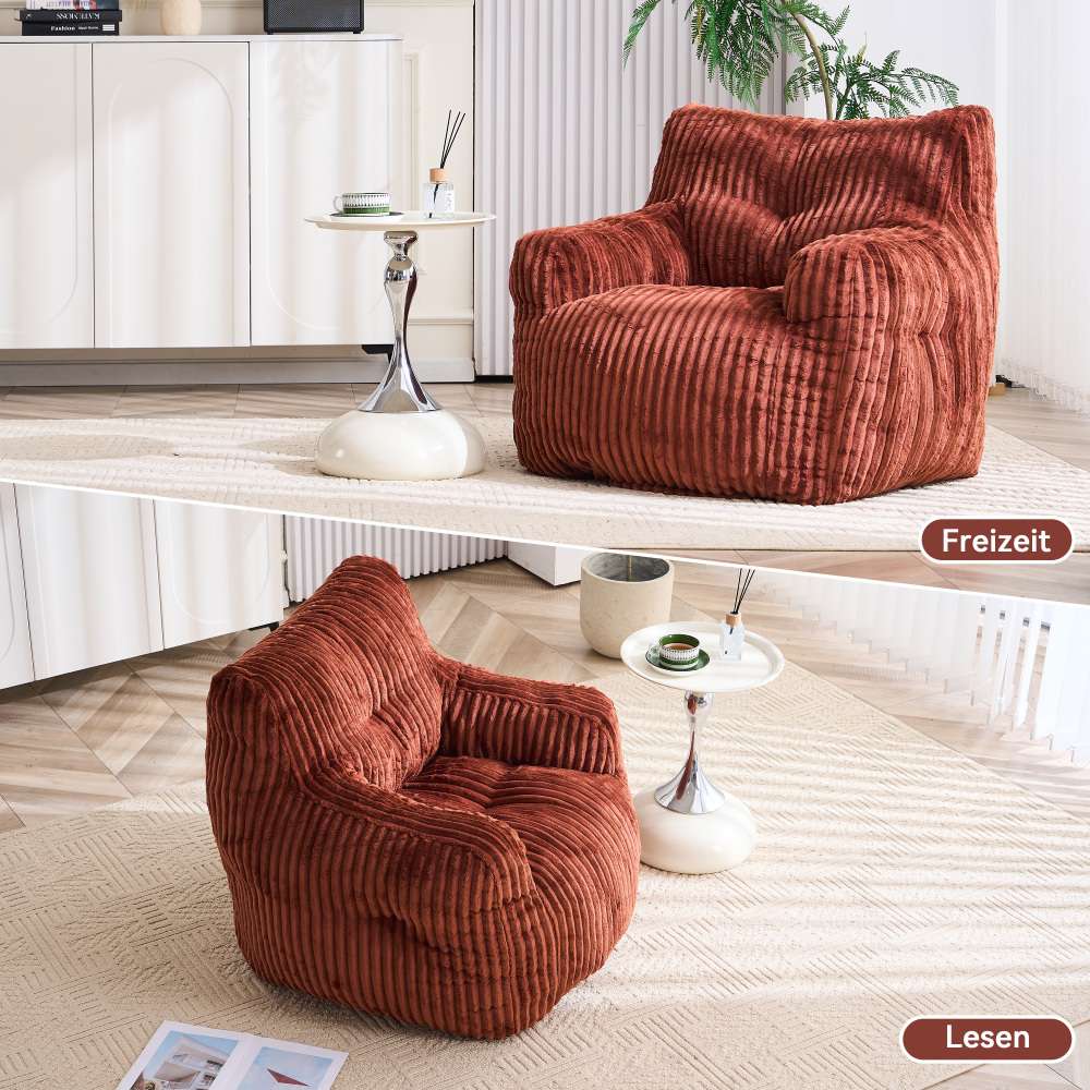 Fauteuil poire rouge​ en velours côtelé, rembourrage mousse, chaise lounge confortable, tissu doux, siège salon chambre, design moderne - 5