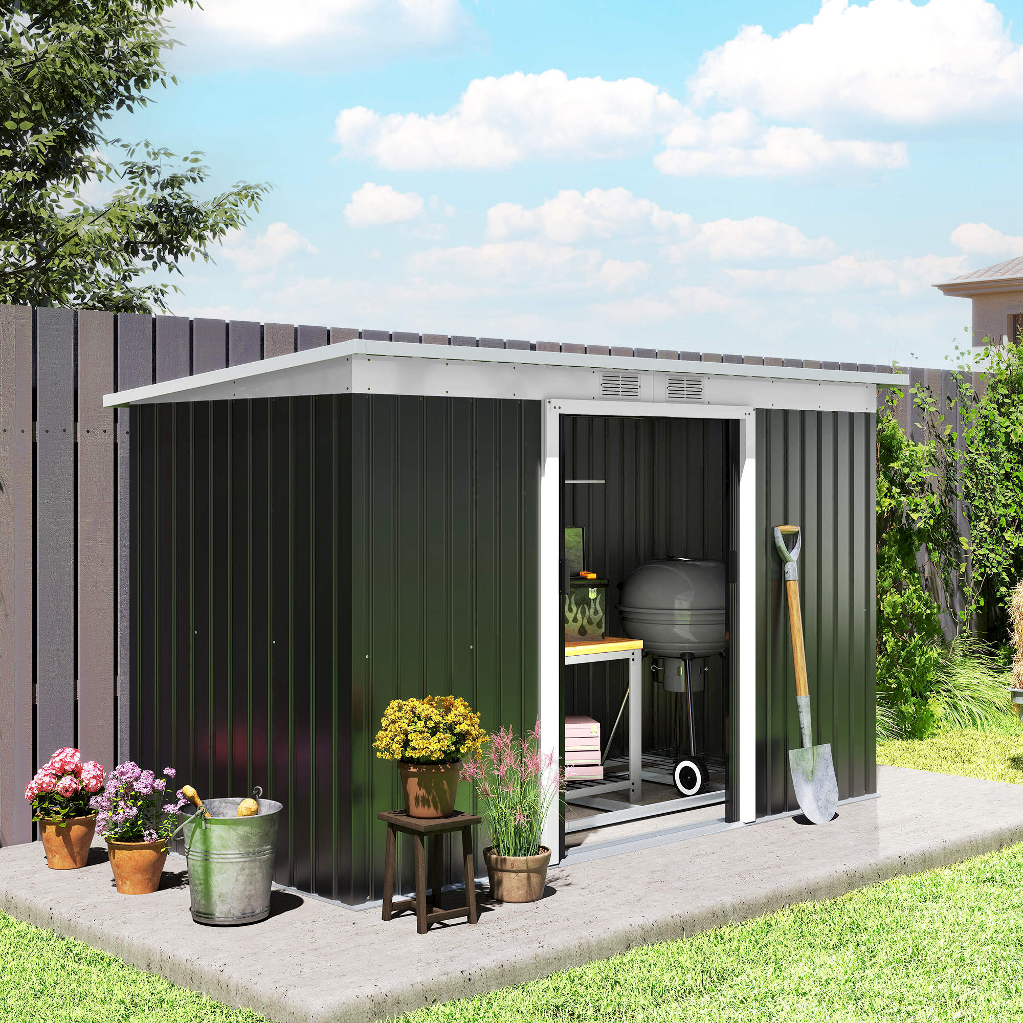 Abri de jardin métallique 6,3 m³, toit pentu, résistant aux intempéries ...