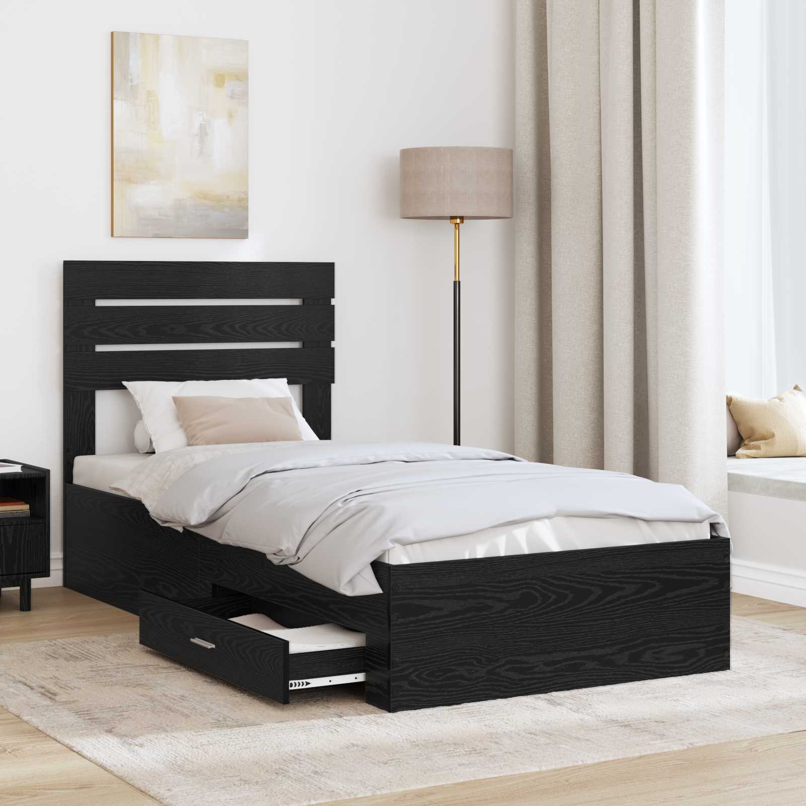 Cadre de lit chêne noir 90 x 190 cm en panneau de bois - 3