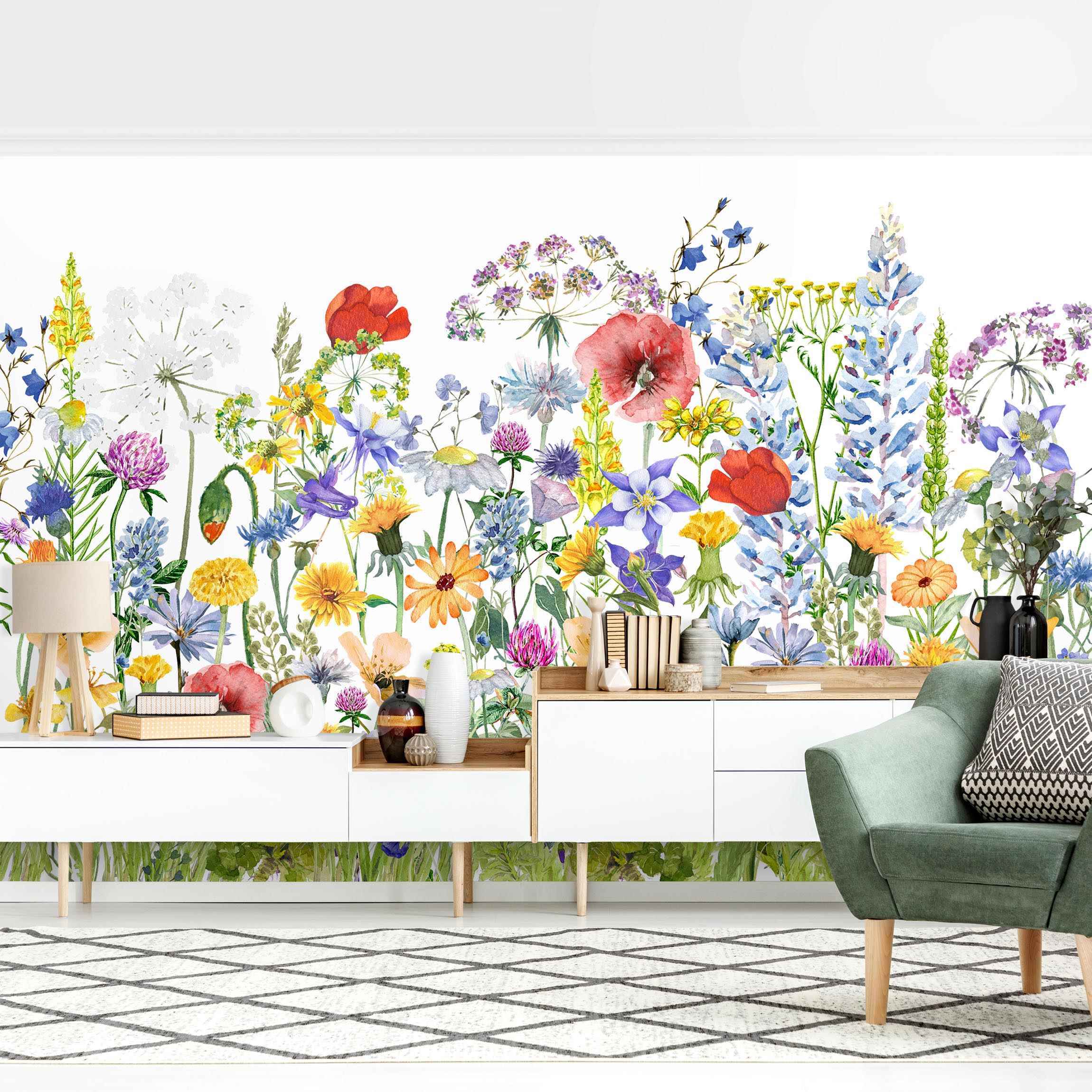 Papel pintado fotomural acuarela flores ilustración 315 - salón dormitorio cocina pasillo - tnt 288 x 190 cm adhesivo