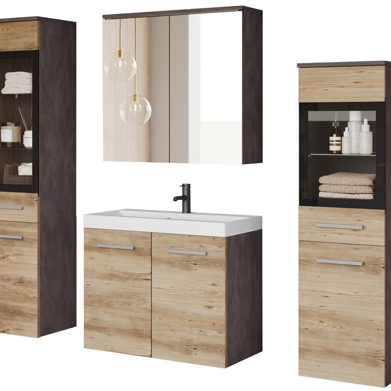 Meble łazienkowe w kolorze matera/kasztan wrocławski z LED-MARIT II