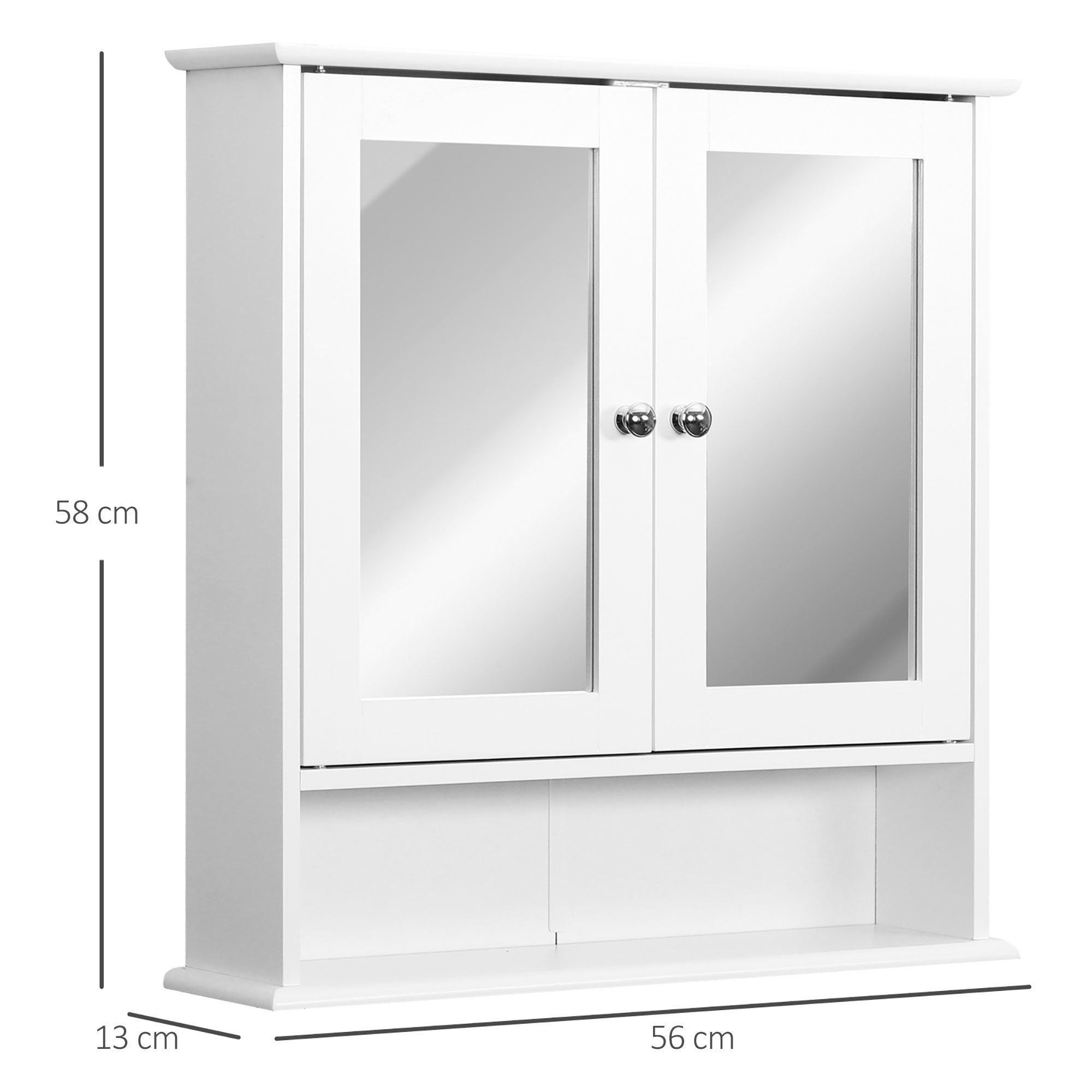Armoire de salle de bain murale avec miroir, porte, organiseur et étagères de rangement,meuble de salle de bain, blanc - 2