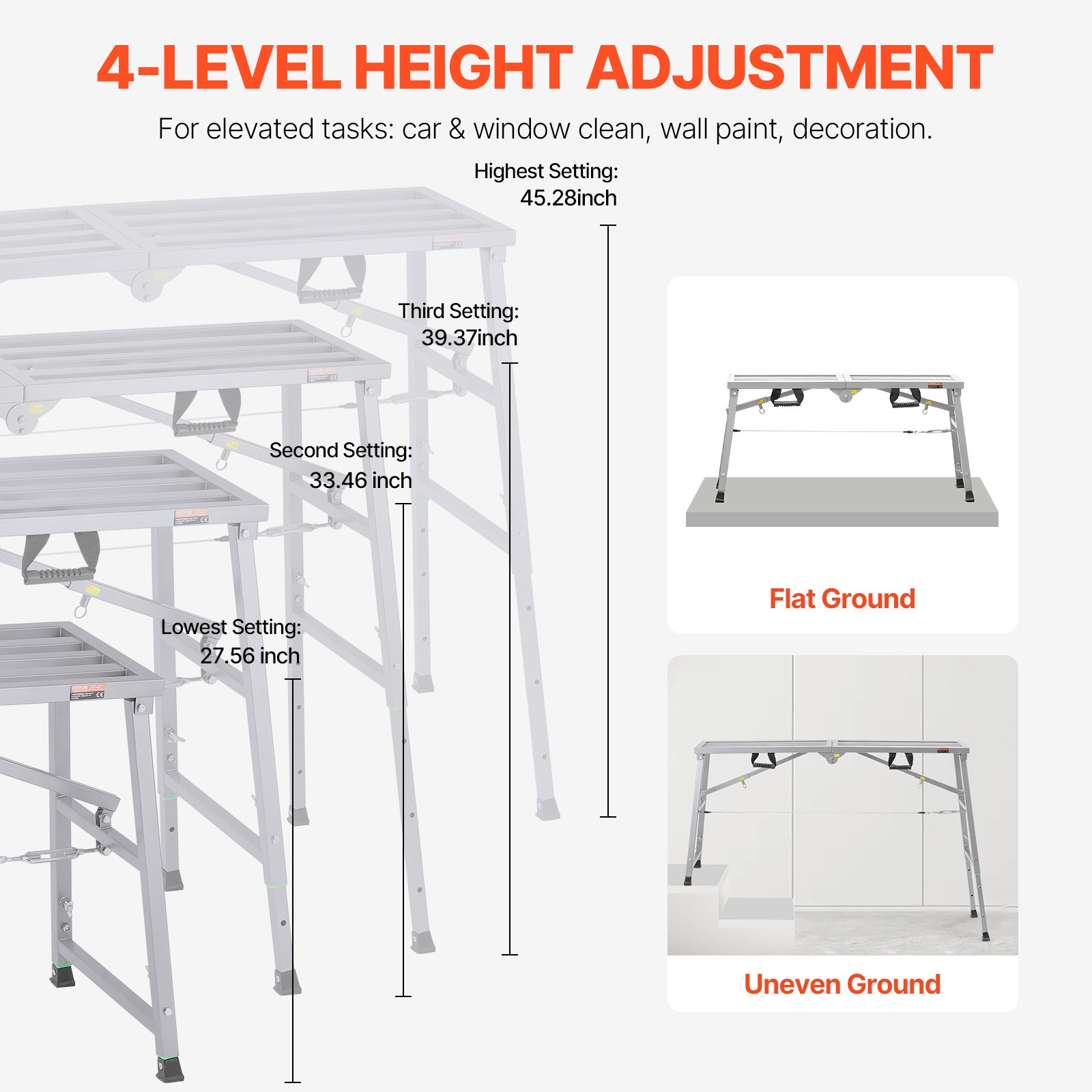 Plateforme de Travail Pliable VEVOR 360kg, Échafaudage Portable en Acier Réglable 700-1150 mm, Marchepied Antidérapant pour Peinture Cloison Nettoyage - 4