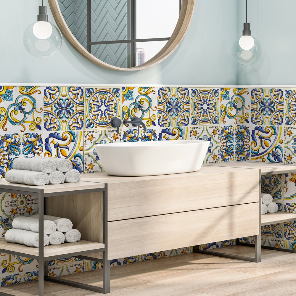 20 Adesivi Per Piastrelle A Mosaico In PVC Blu Retrò - 10x10 Cm Impermeabili Decorazioni Per Pareti Di Cucina E Bagno 78775501