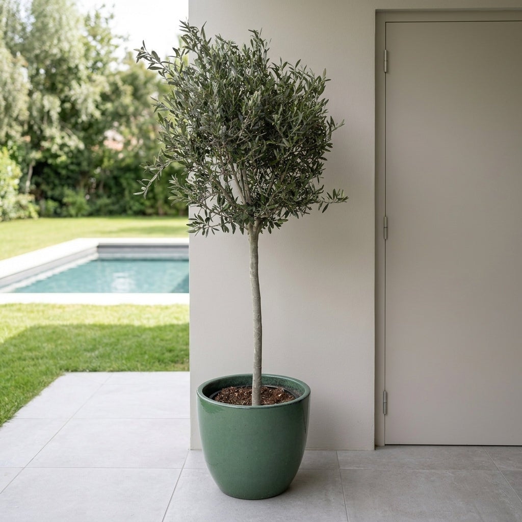 Lot olivier + pot grande taille LANCELOT 47x41cm jade, en terre cuite émaillée - 5