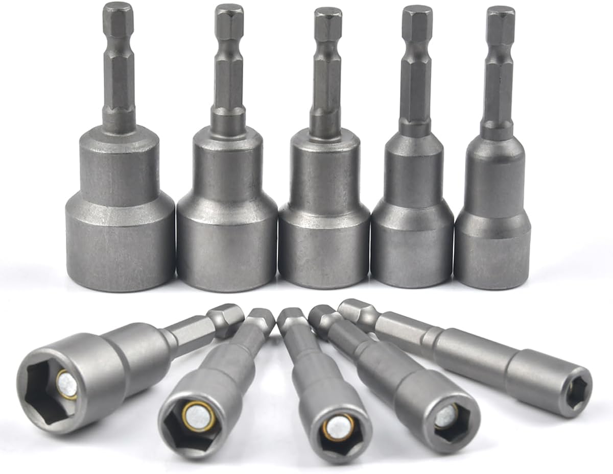 10 sztuk magnetycznych nasadek sześciokątnych do wkrętarek udarowych 6-19 mm, zestaw magnetycznych kluczy nasadowych sześciokątnych, adapter magn