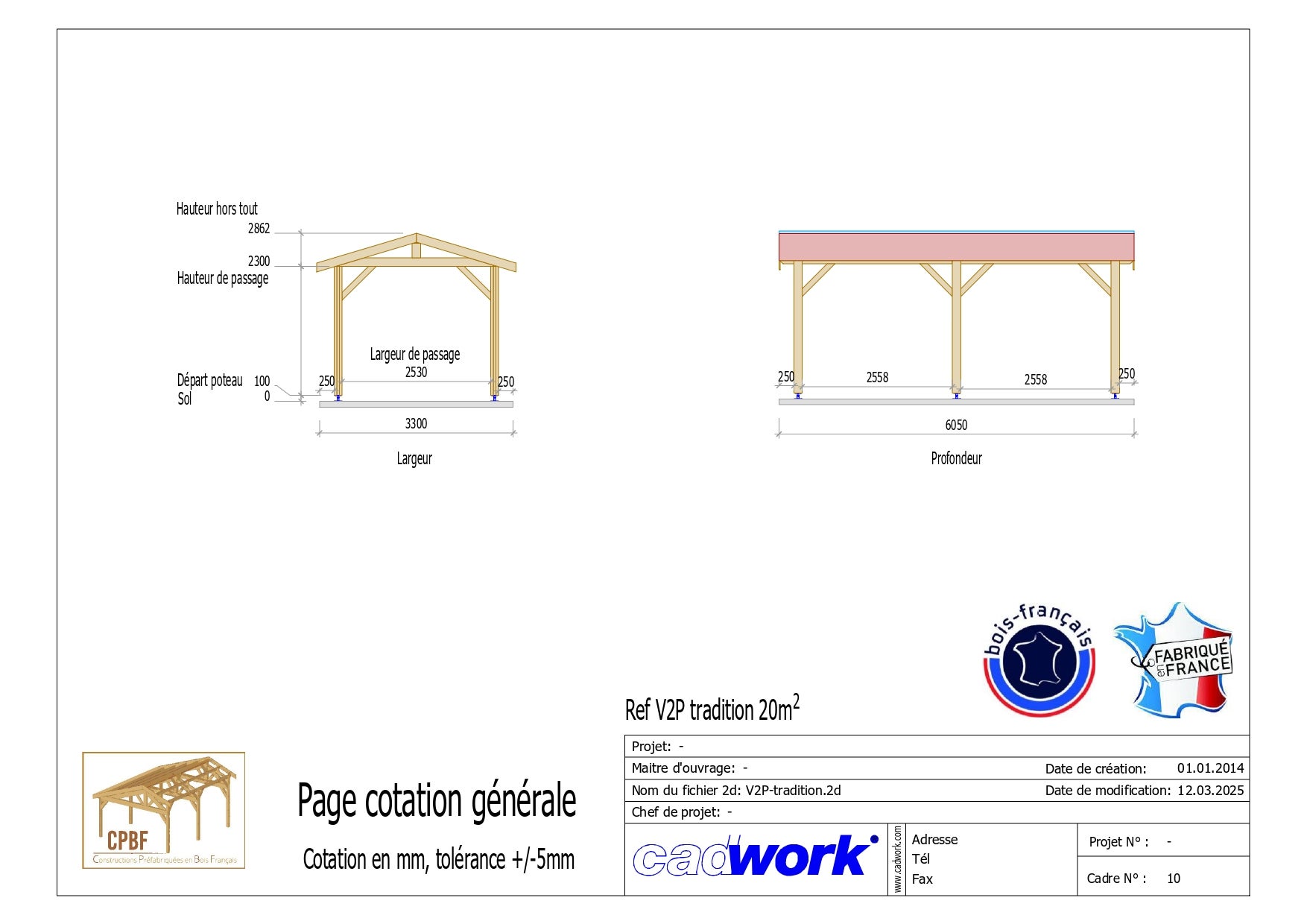 Carport bois Douglas 20 m² – 2 pentes – 6 poteaux – Abri voiture extérieur Garantie 10 ans - 2