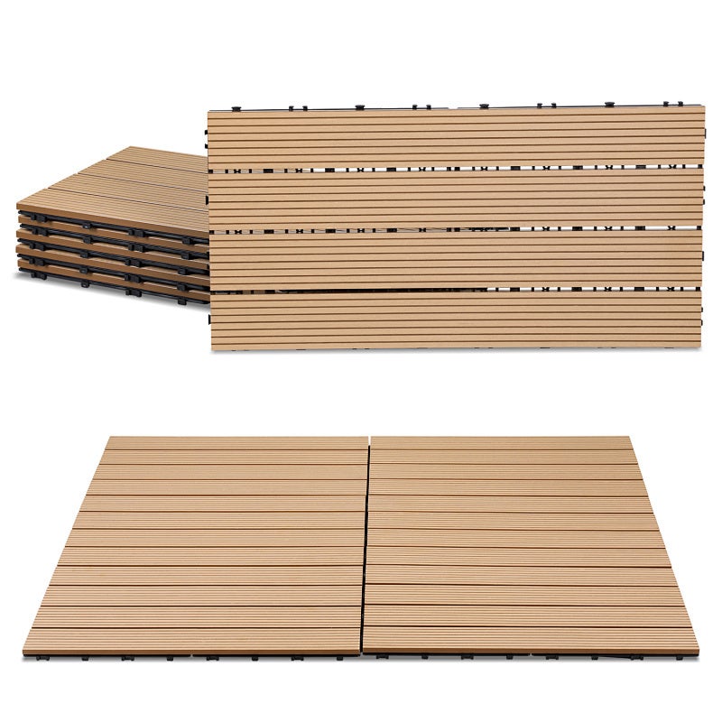 Zestaw 6 płytek tarasowych WPC z drewna tekowego – rozmiar 30 × 60 cm, 4 listwy, pokrycie zewnętrzne, 1 m²