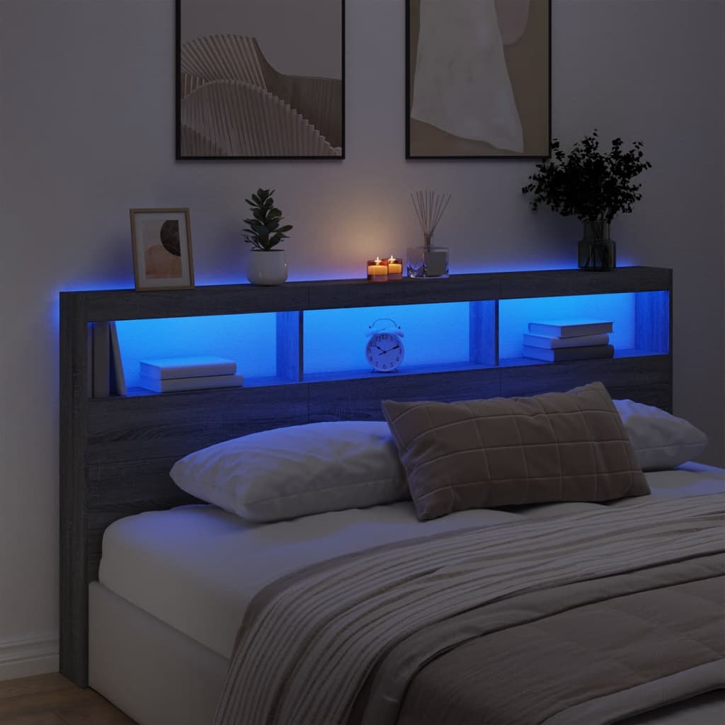 Armoire tête de lit avec LED sonoma gris 200x17x102 - 4
