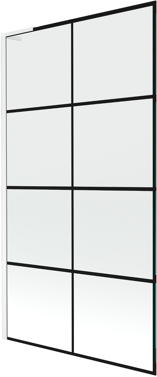 Mexen Next L parawan nawannowy 1-skrzydłowy 100 x 150 cm, czarna kratka, biały - 895-100-000-03-77-20