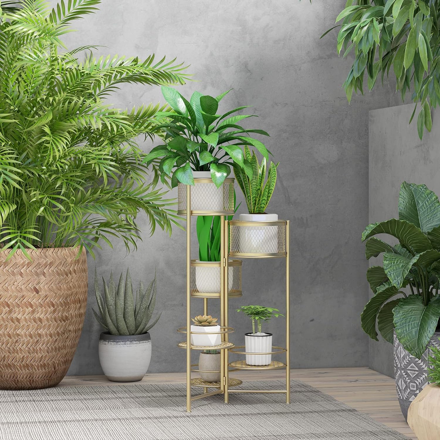 Support pour Plantes à 6 étages en Métal, Support de Pots de Fleurs Pliable, Support de Pots de Fleurs Or pour l'Intérieur - 8