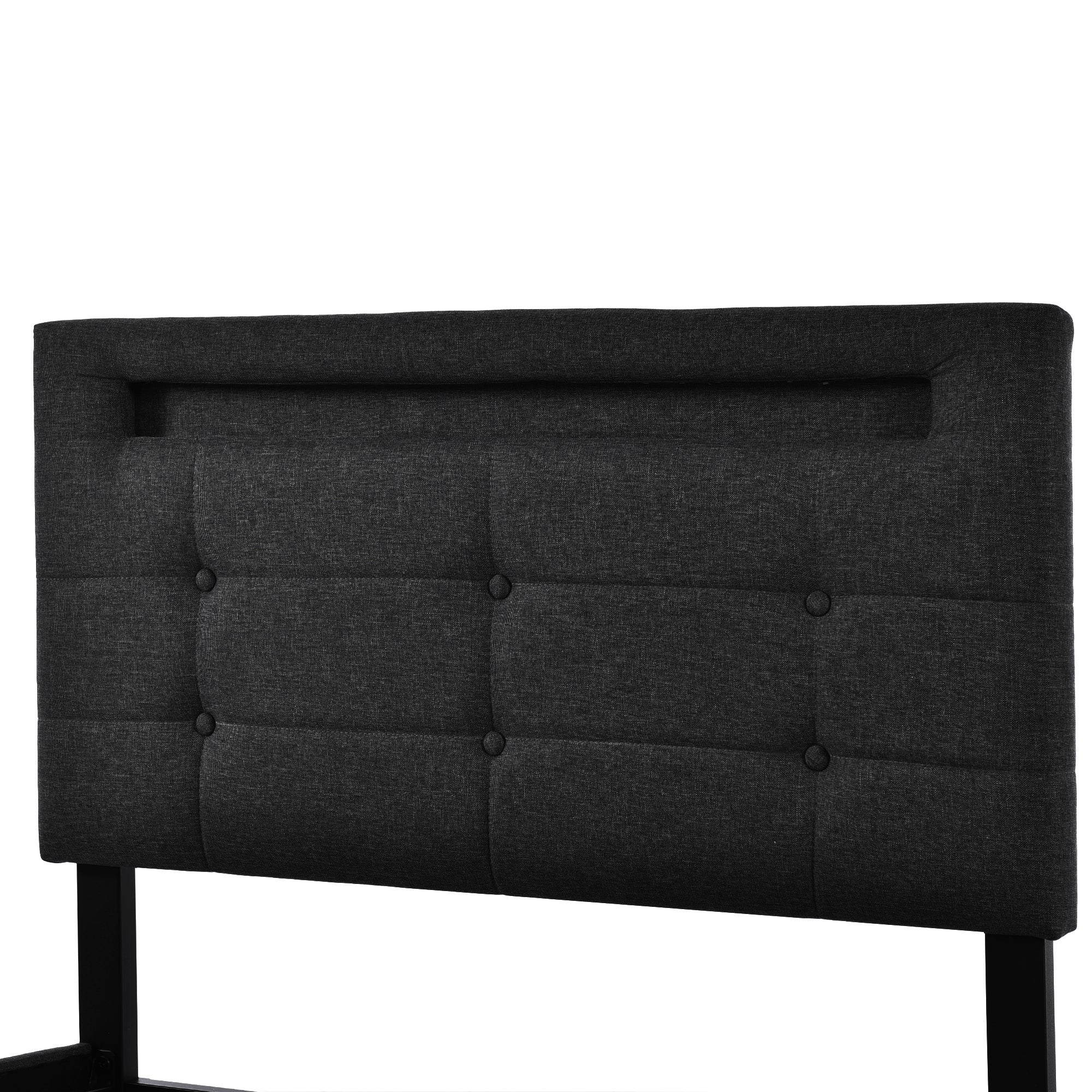 Łóżko 90x200cm z lnu z LED + 2 szuflady + stelaż na listwy - Czarny - 6