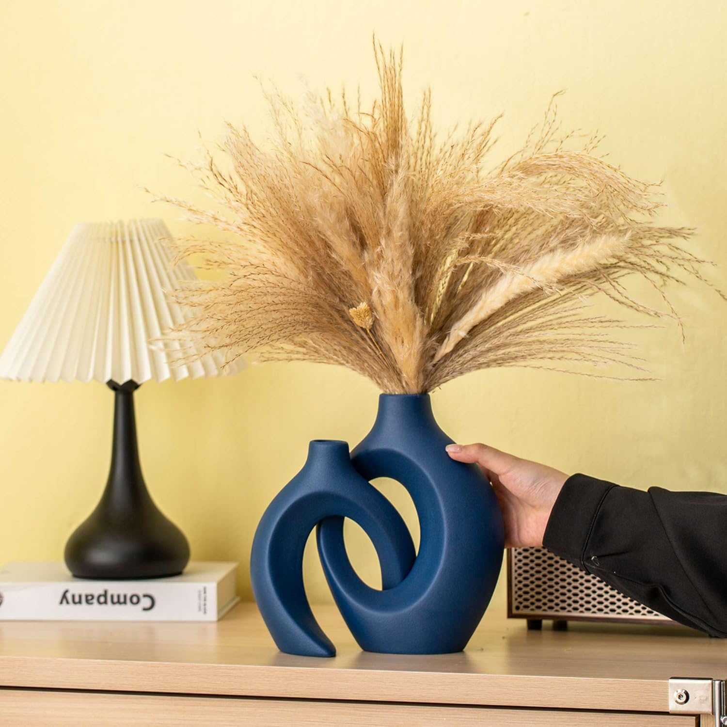 Ensemble de 2 vases en céramique, style bohème moderne nordique, vases décoratifs esthétiques en céramique pour la décoration intérieure (bleu) - 2