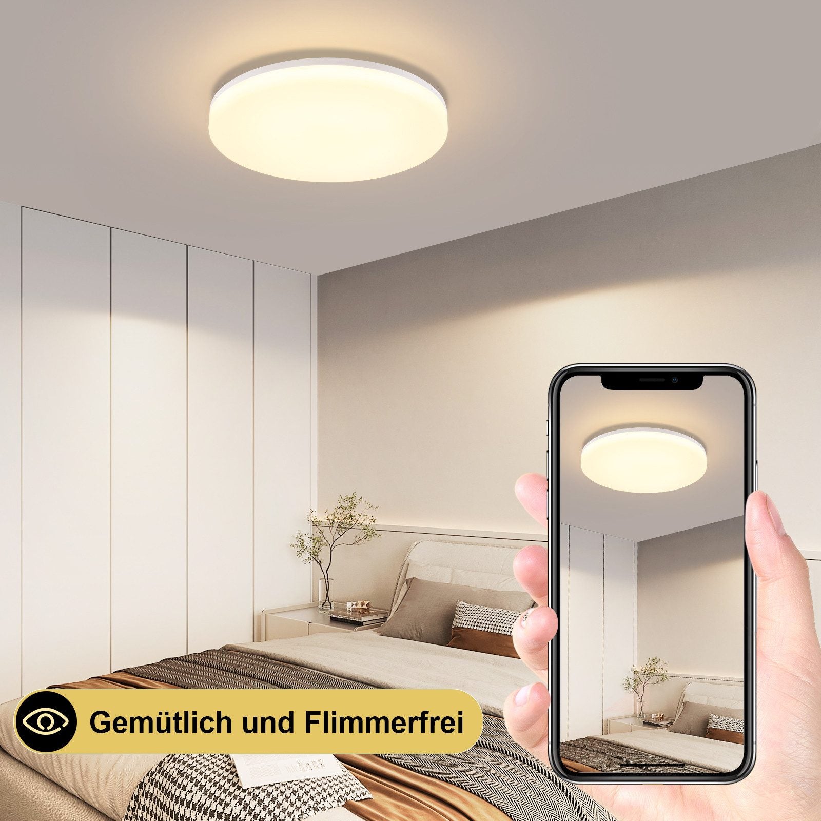 NETTLIFE Plafonnier LED 18W 22CM Rond IP54 Plat Dimmable Chambre Salle de Bain Lampe avec Télécommande pour Couloir de Cuisine - 5