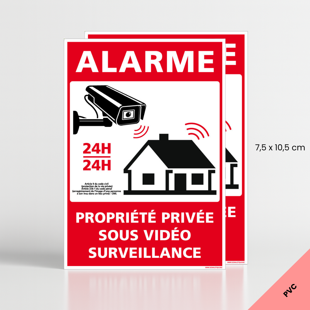 AUA SIGNALETIQUE Cartello 'Proprietà Privata Videosorvegliata 24h' – 150x105 Mm, PVC 1,5 Mm, Adesivo O Viti, Made In France