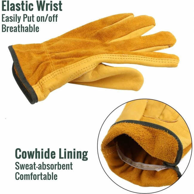 Gants de travail en cuir, 2 paires, résistants à l'eau et durables, pour la construction, le jardinage et la réparation automobile. Disponibles. - 3