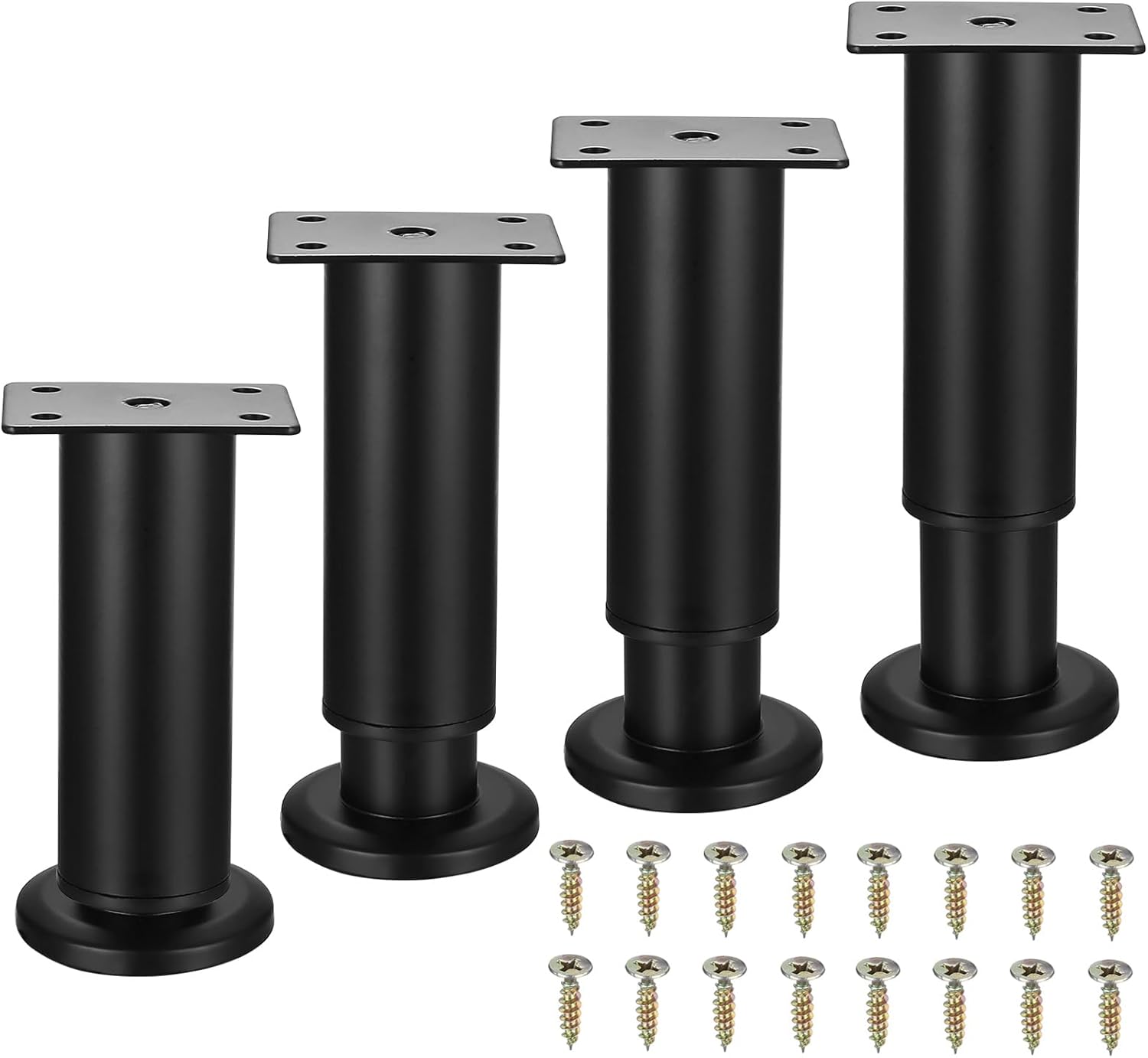 4 Regulowane Nóżki do Mebli, Czarne Nóżki 12-18 cm, Metalowe Nóżki Podporowe do Szafek, Stołów, Sof, Łóżek, Nóżki z Regulacją