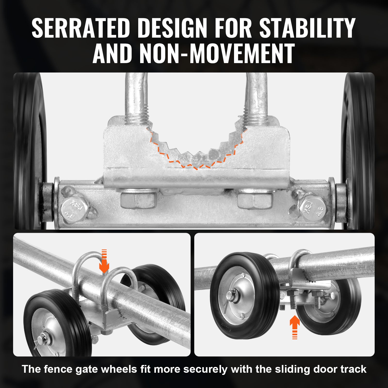 Kit Portail Coulissant 6 Pouces,VEVOR Quincaillerie Portail Roulant,Roulettes Universelles Réglables,Rouleau Guidage Robuste,Charge 600 lb,Noir - 5
