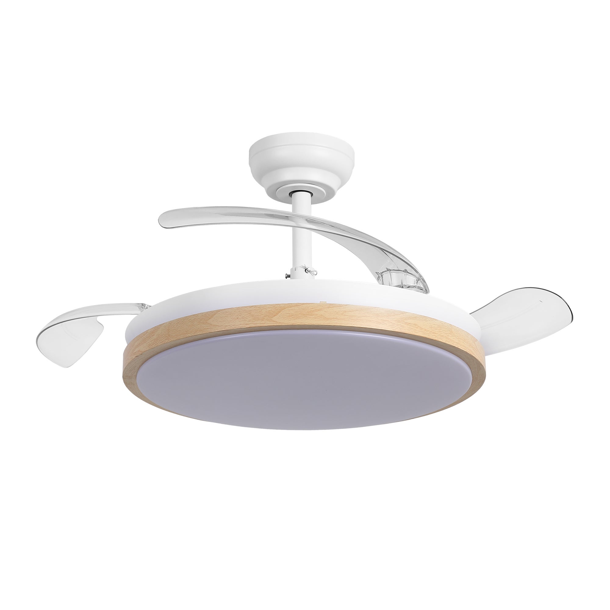Ventilador de techo retráctil con luz LED 106 cm DC silencioso con mando Parrot Uncle blanco efecto madera 6 velocidades invierno-verano - 2