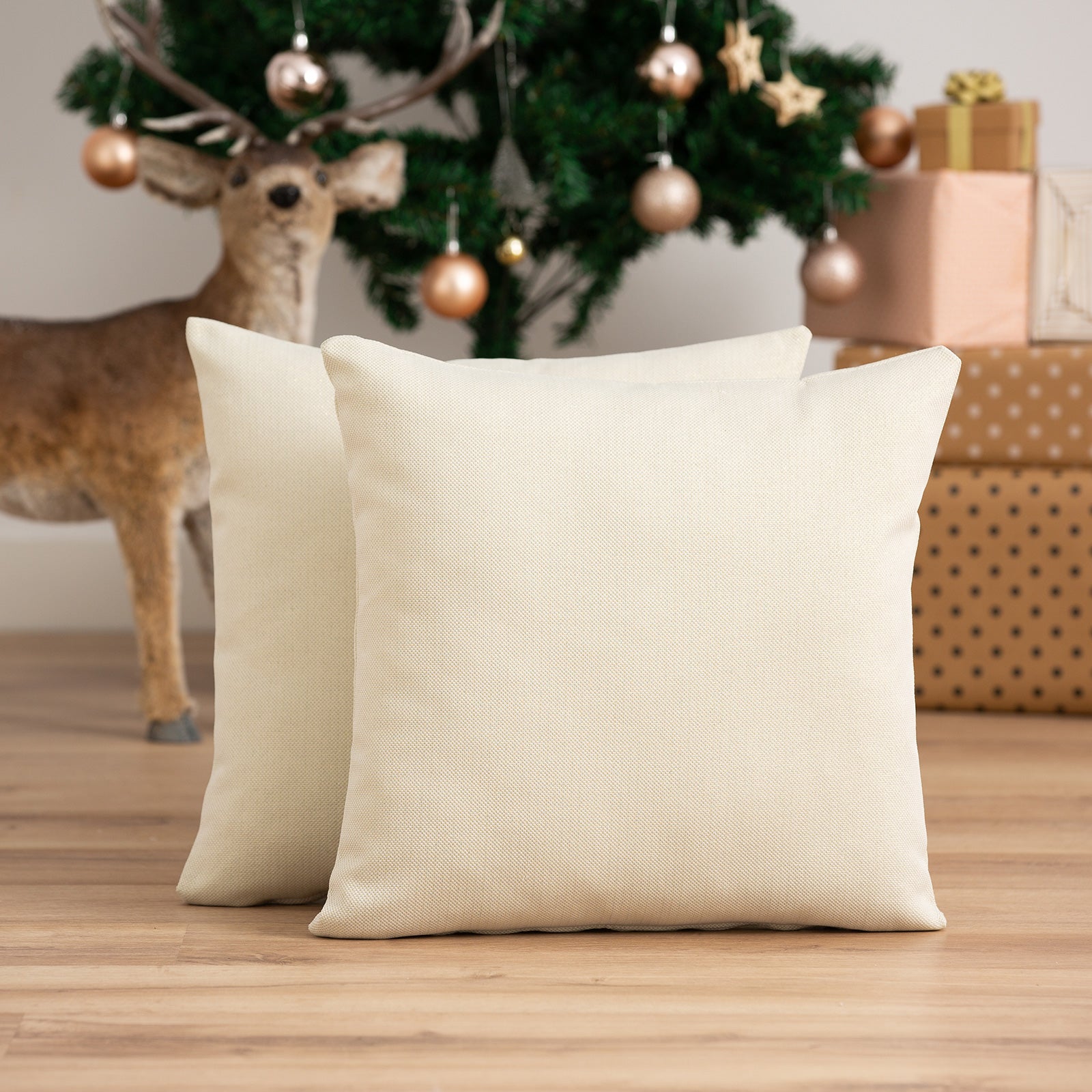 Set 2 federe per cuscino natalizi in cotone jacquard verde oliva e oro 45x45 cm - Lights - 2