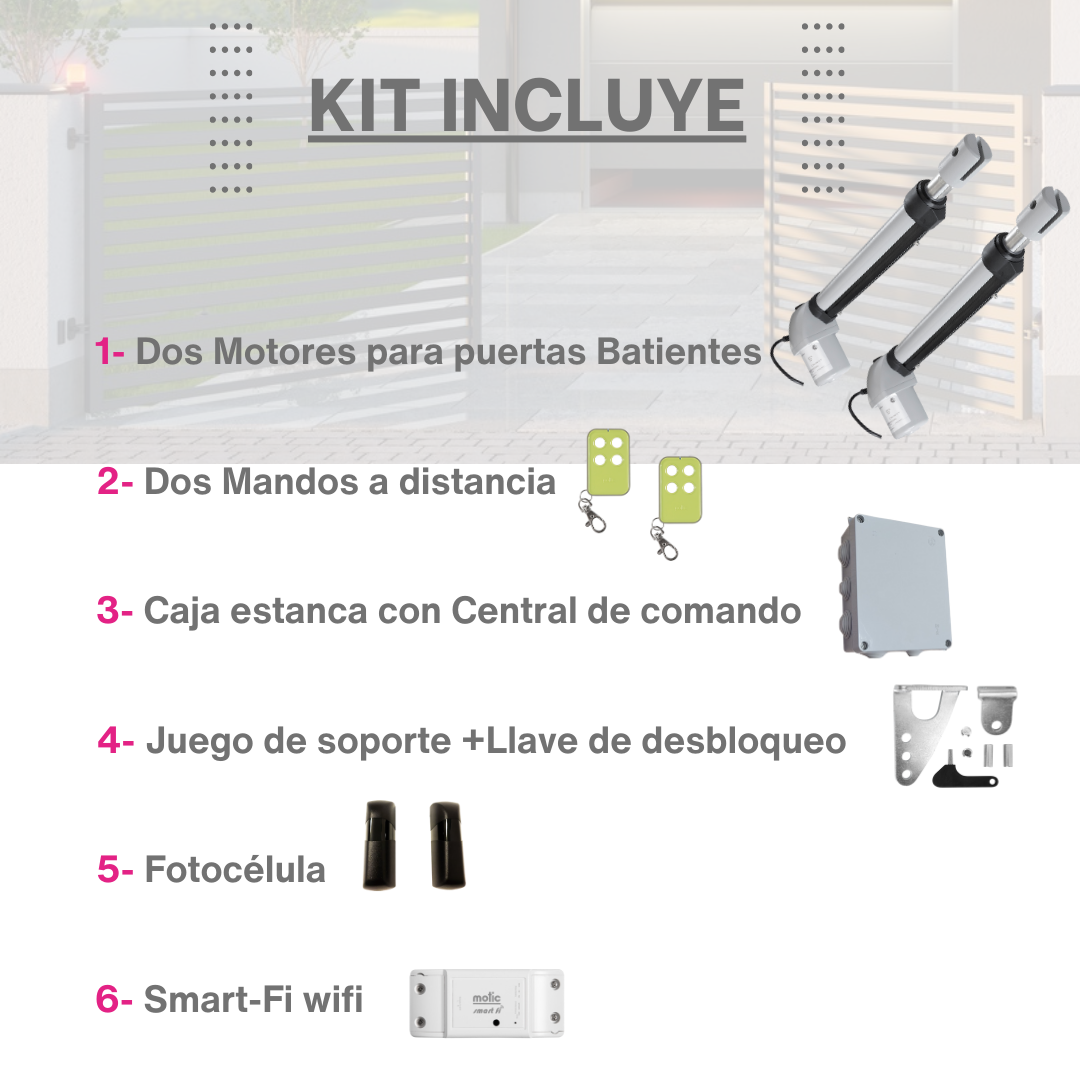 Motor Puerta Batiente 2 Hojas - Motores para Puertas Batientes- - Kit Incluye2 mandos a Distancia + fotocelulas + WIFI. Domo 4G Motic - 2