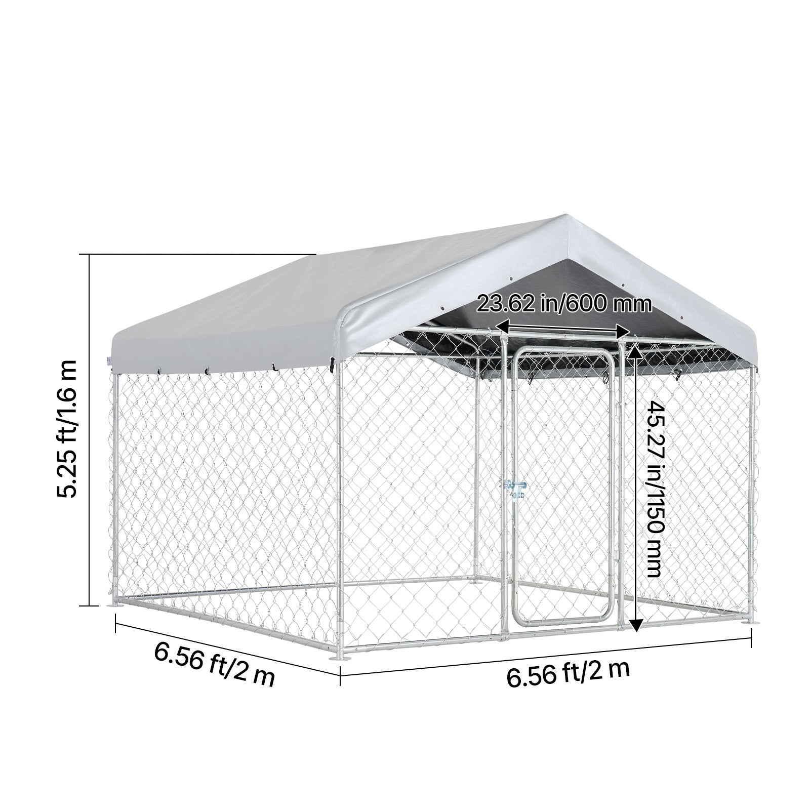 Canil exterior SucceBuy 2x2x1,6 m com cobertura, resistente e à prova de intempéries, cercado para cães de grande porte com capa de PE prateada - 9