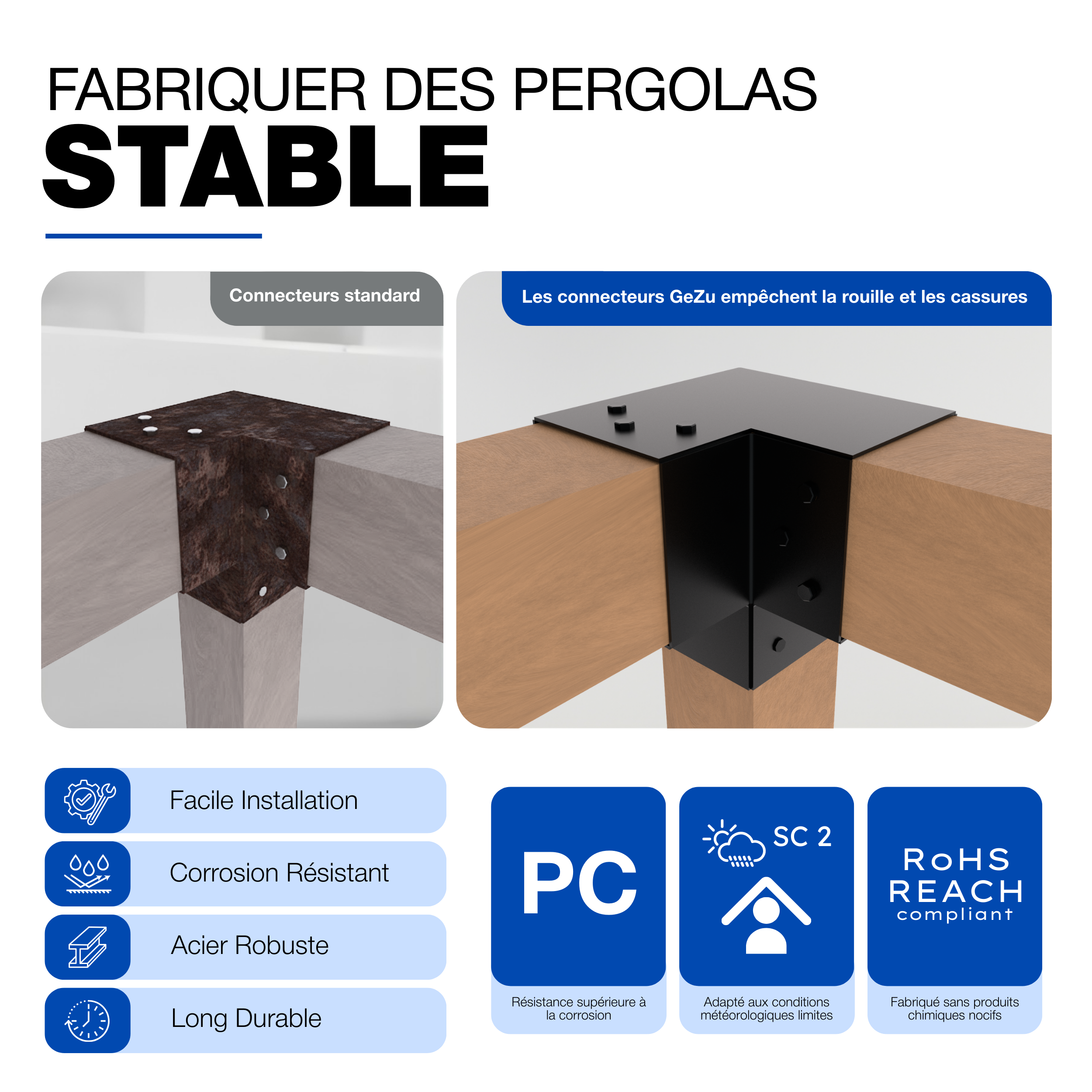 Connecteur de Poteau Y 91x91 mm Noir Thermolaqué Pergola Connecteur D’Angle Droit 3 Voies Pavilon Support de Menuiserie DIY GeZu Impex - 6
