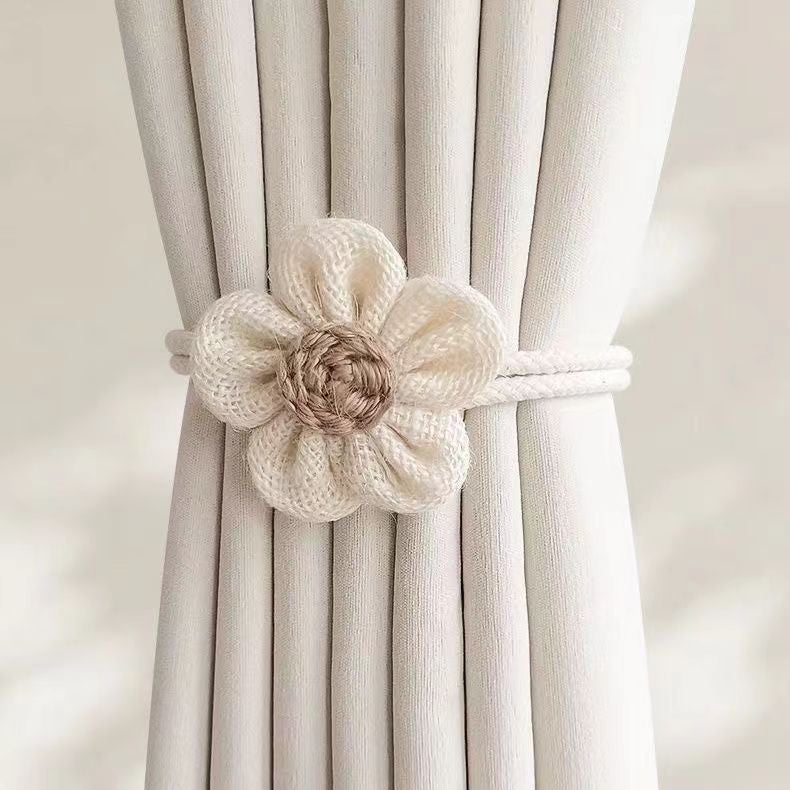 Attaches de rideau à fleurs réglables, 2 pièces, Style ferme, décoration en corde, dos de rideau en lin, supports de traitement de fenêtre - 6