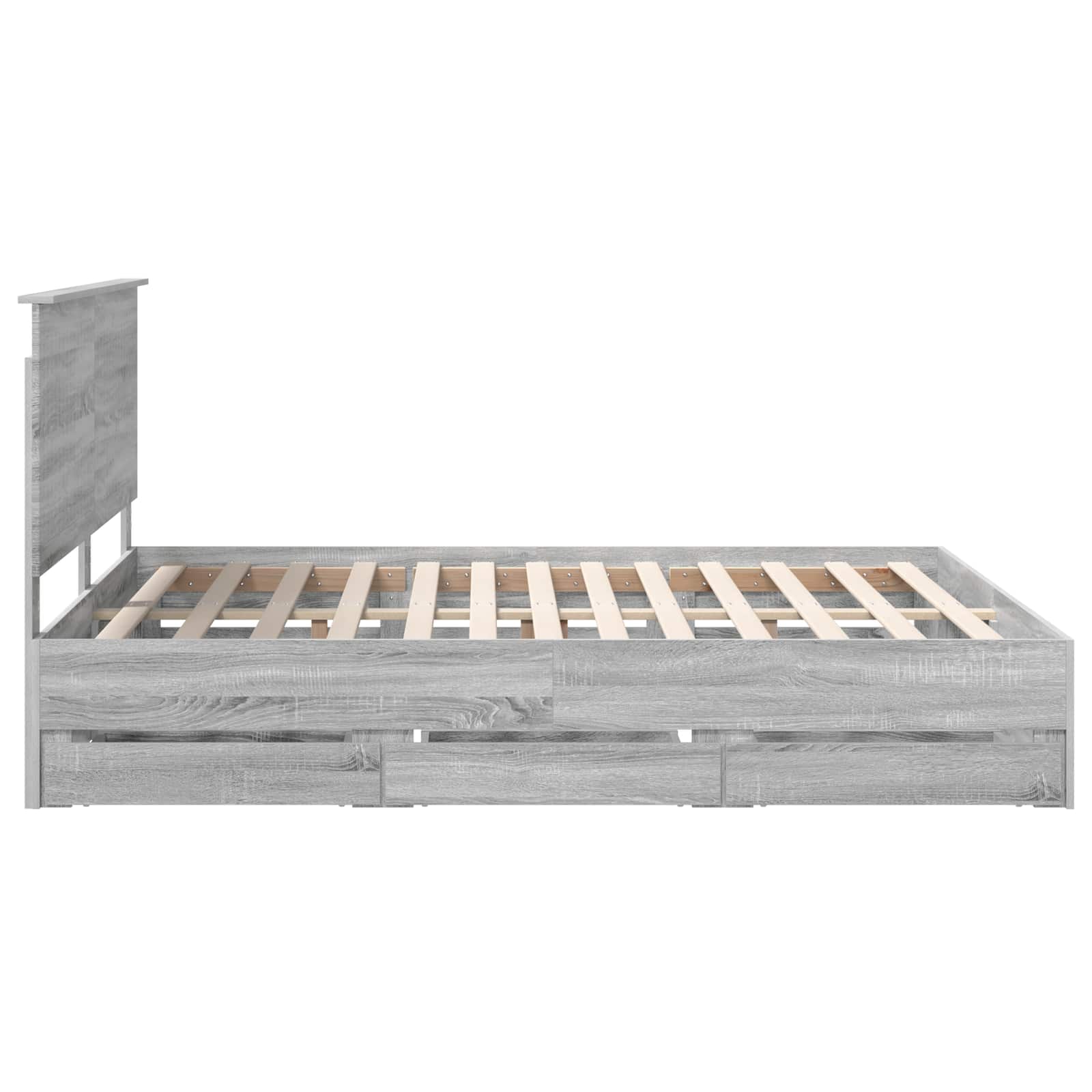 Cadre de lit gris en panneau de bois pour la chambre, 160 × 200 cm - 9