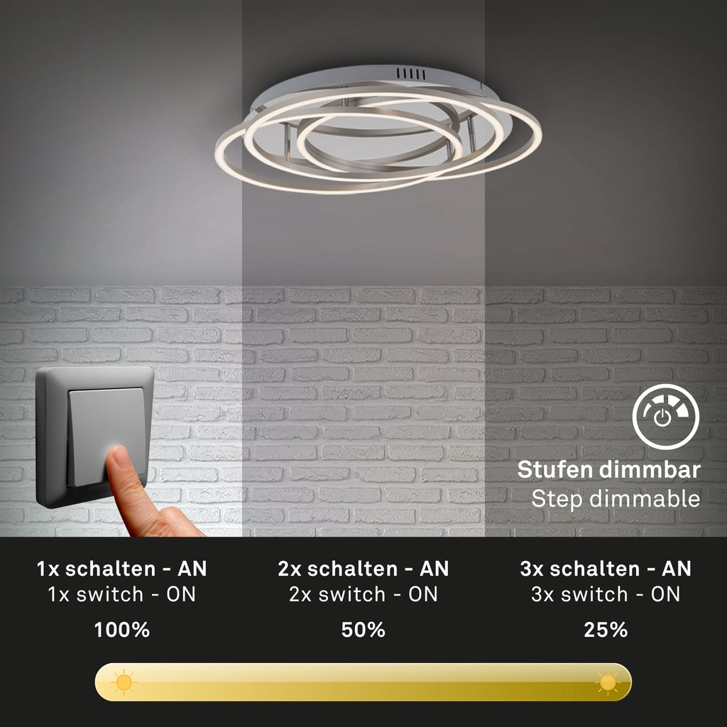 Plafonnier LED BRILONER LEUCHTEN FRAME, 56 W, 4800 lm, IP20, chrome-alu, métal-plastique, intensité lumineuse variable, Ø 52,5 cm - 4