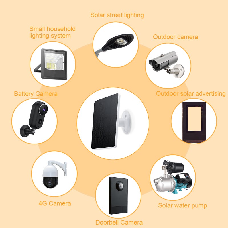 Panneau solaire pour caméra de sécurité, IP6 étanche, 360 degrés ajustable, Alimentation continue, 10W 5V, Port DC5521, Câble de charge 9.8 Ft - 3