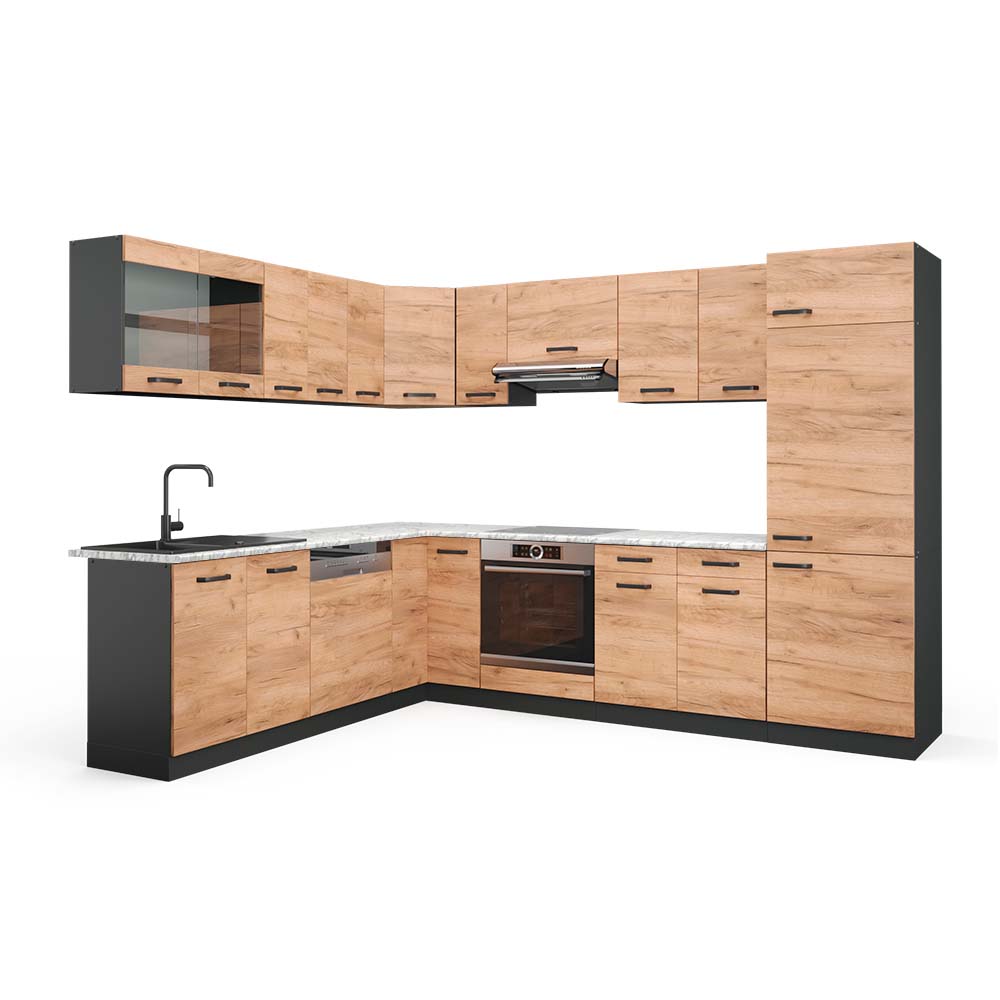 Vicco Kogoszczona kuchnia R-Line, Złoty dąb power/antracyt, 287 x 60 cm , BP Marmur