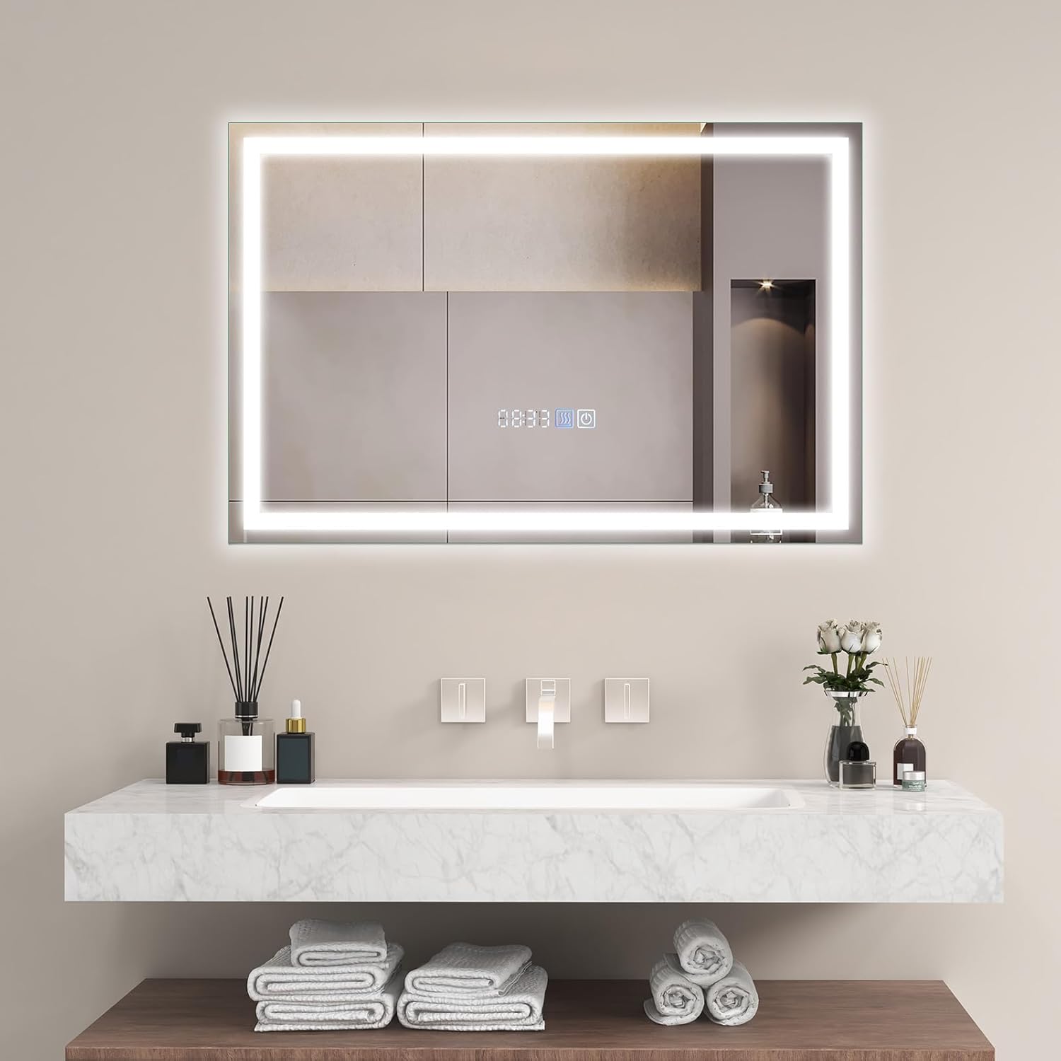 Miroir LED Salle De Bain HOKO 60x80 Cm - 3 Couleurs LED, Tactile, Antibuée, IP44 - Design Moderne