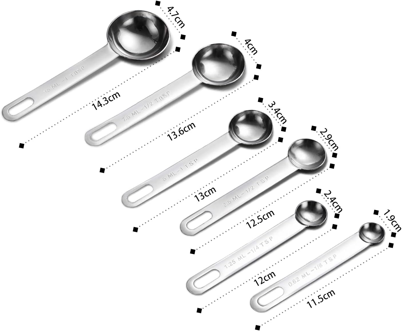 Set Da 6 Cucchiai Dosatori In Acciaio Inox Placcato Rame – Antiruggine, Incisione Chiara, Salvaspazio, Perfetti Per Cucina E Pasticceria - 3