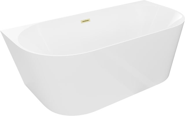 Mexen Oval Slim wanna wolnostojąca przyścienna 170 x 80 cm, biała, przelew złoty szczotkowany - 52661708000-55