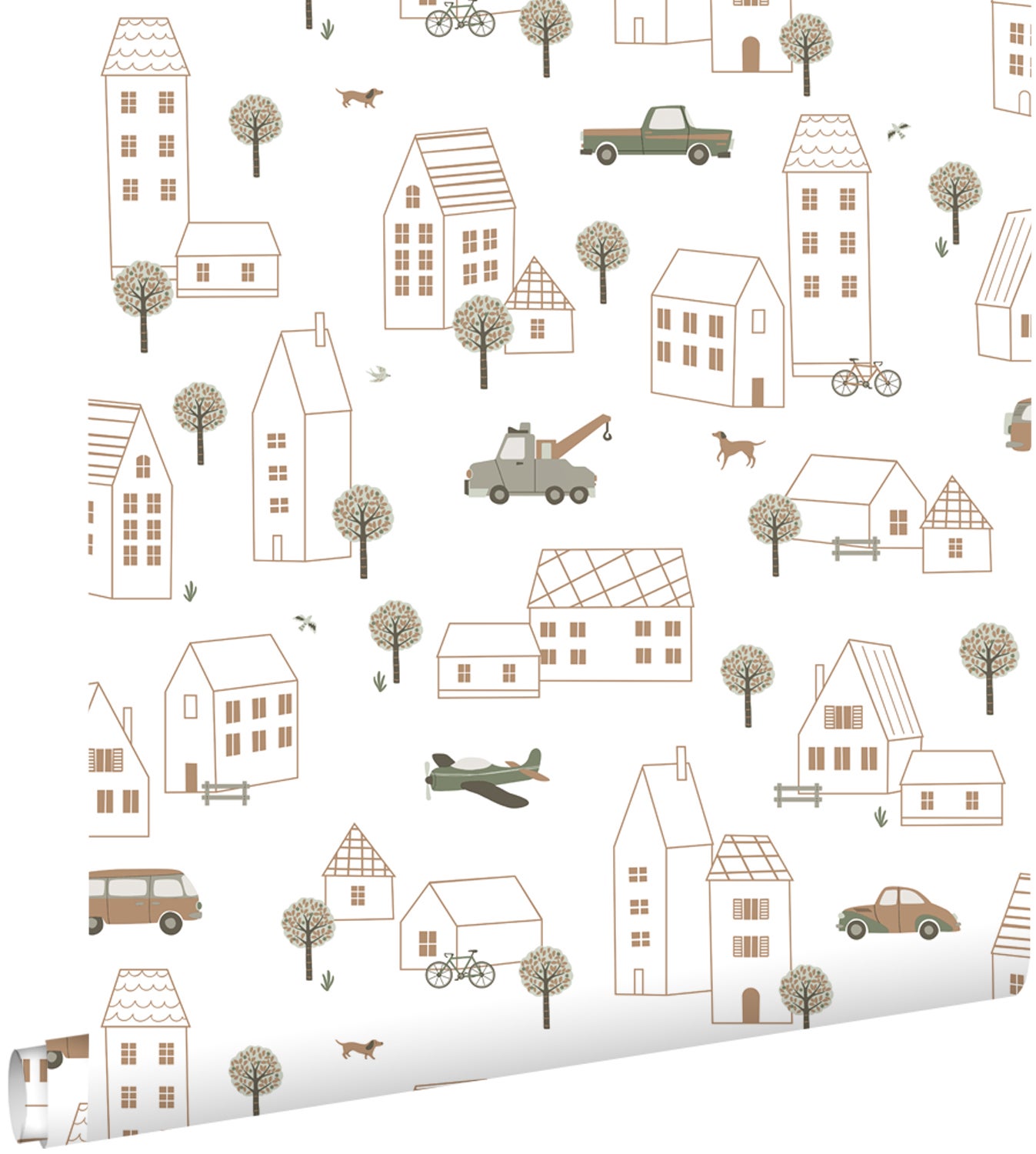 Tapeta pojazdy białym,brązowymIzielonym - 50 x 900 cm - ESTAHOME