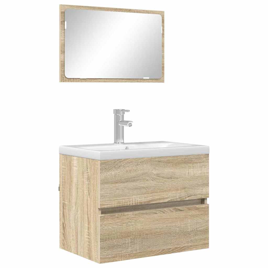 Ensemble de mobilier de salle de bain avec tiroir Chêne + miroir (évier non inclus) - 3